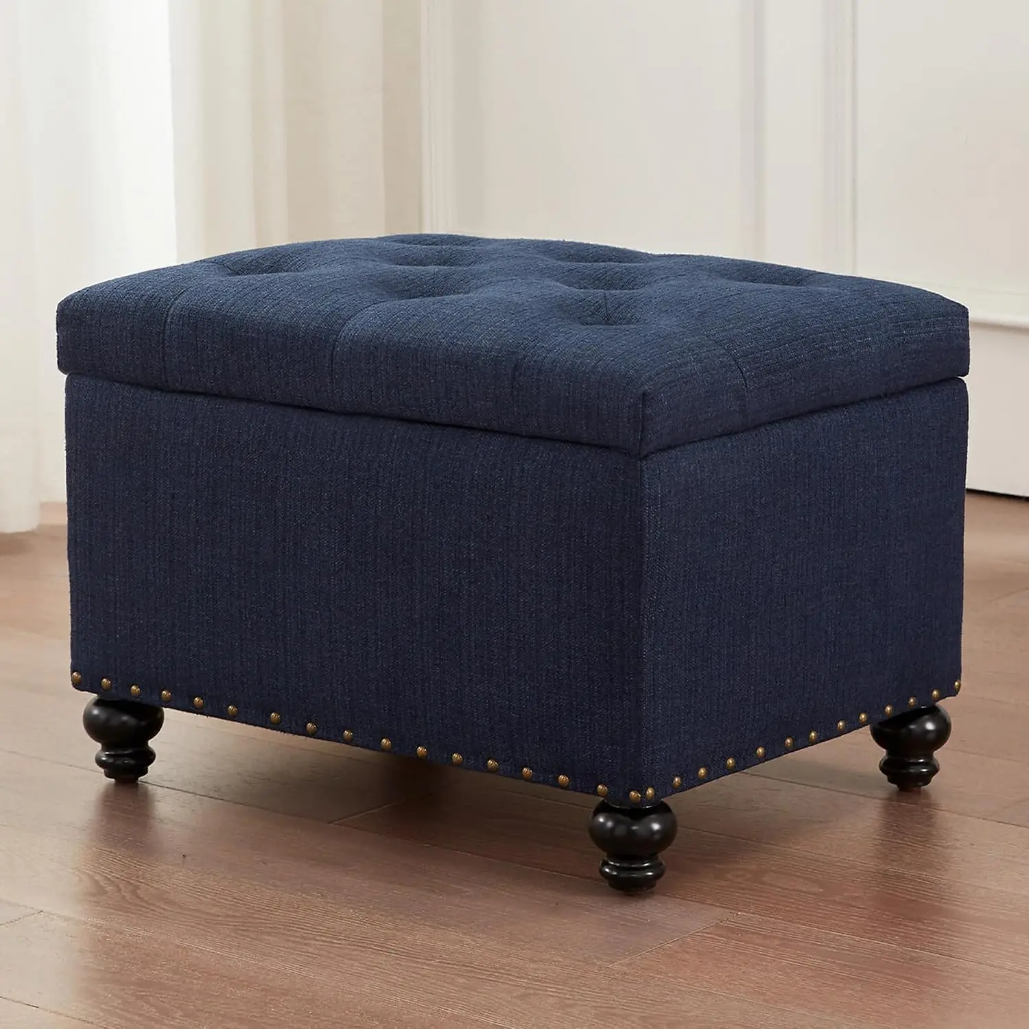 Small Upholstered Button Tufted Storage Ottoman Bench, 24