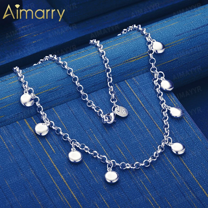 925 Sterling Silver Simple Small Circular Necklace 18 Inches Women's Party Banquet Engagement Wedding Fashion Jewelry