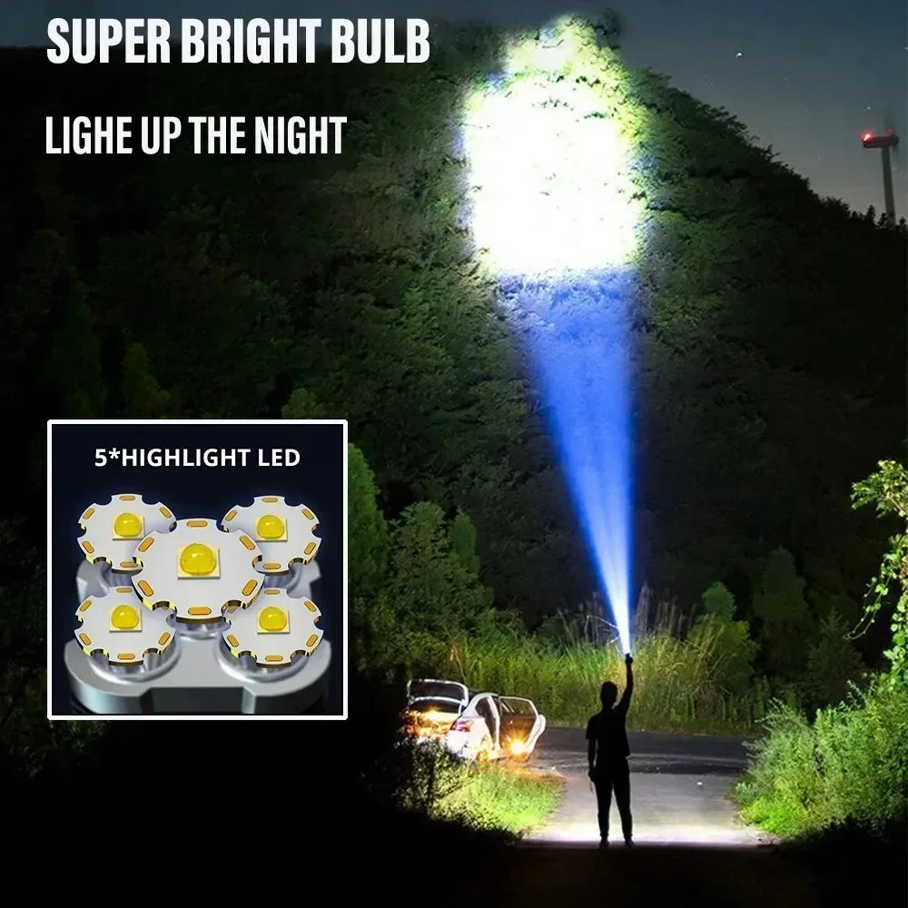 5LED Flashlight Portable Powerful With COB Side Light 3 Modes USB Rechargeable Torch Camping Tool Searchlight for Outdoor