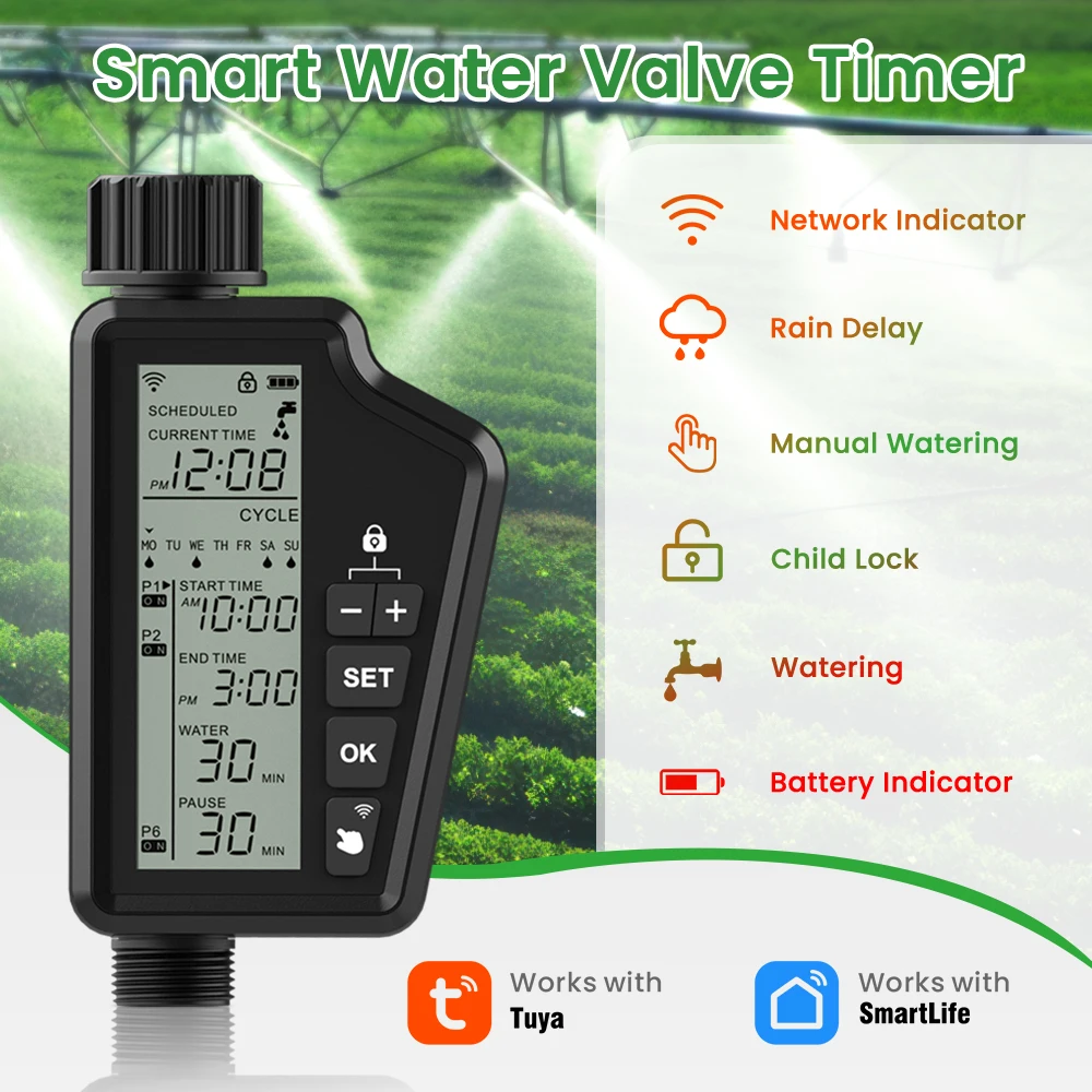 AVATTO Tuya WiFi EU/US Smart Watering Timer,Outdoor Home Garden Lawn Automatic Irrigation Controller Support Alexa Google Home