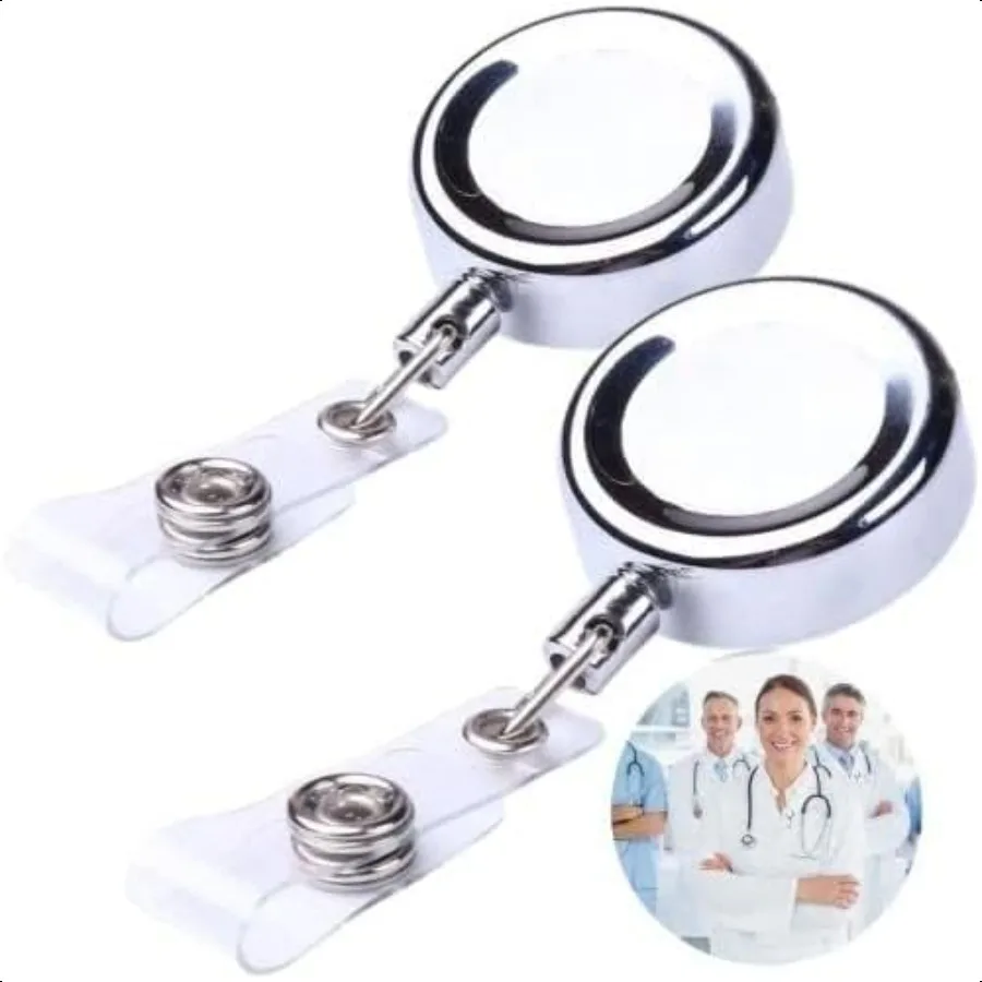

2 Pcs Sier Badge Reels Retractable Badge Holders Badge Alligator Clip Heavy Duty Badge Reels with Metal Cord for Nurses and Pro