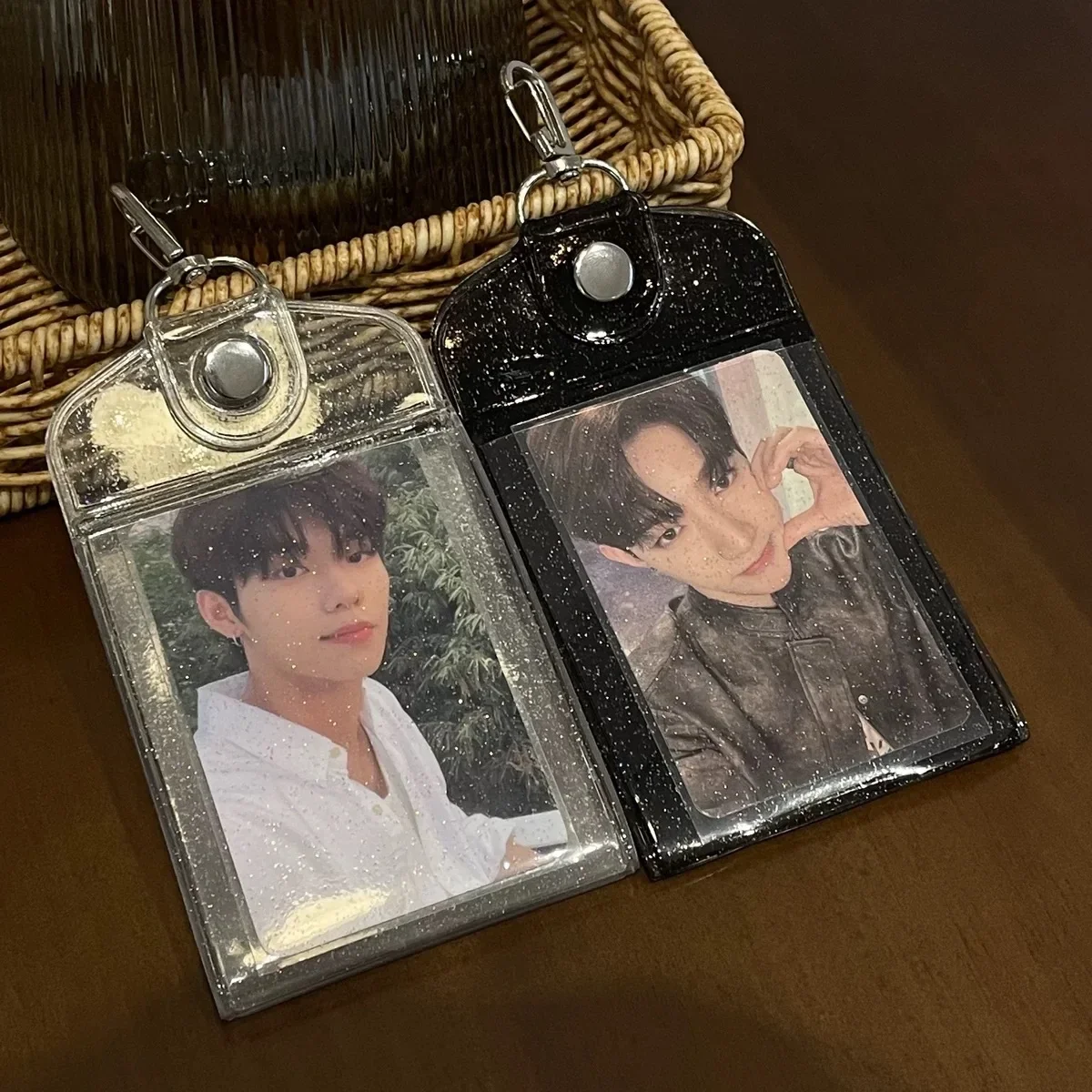 New Transparent Glitter Cute 3 Inch Photocard Holder PVC Girl Heart Card Holder Storage Idol Card Display Protective Pendant