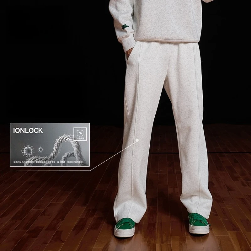 กางเกงวอร์มขาตรงแบบถักสำหรับผู้ชาย สไตล์อเมริกันลำลอง เหมาะสำหรับเล่นบาสเกตบอลและวิ่ง ผลิตจากผ้าฝ้าย 64% ระบายอากาศได้ดี ซับเหงื่อ