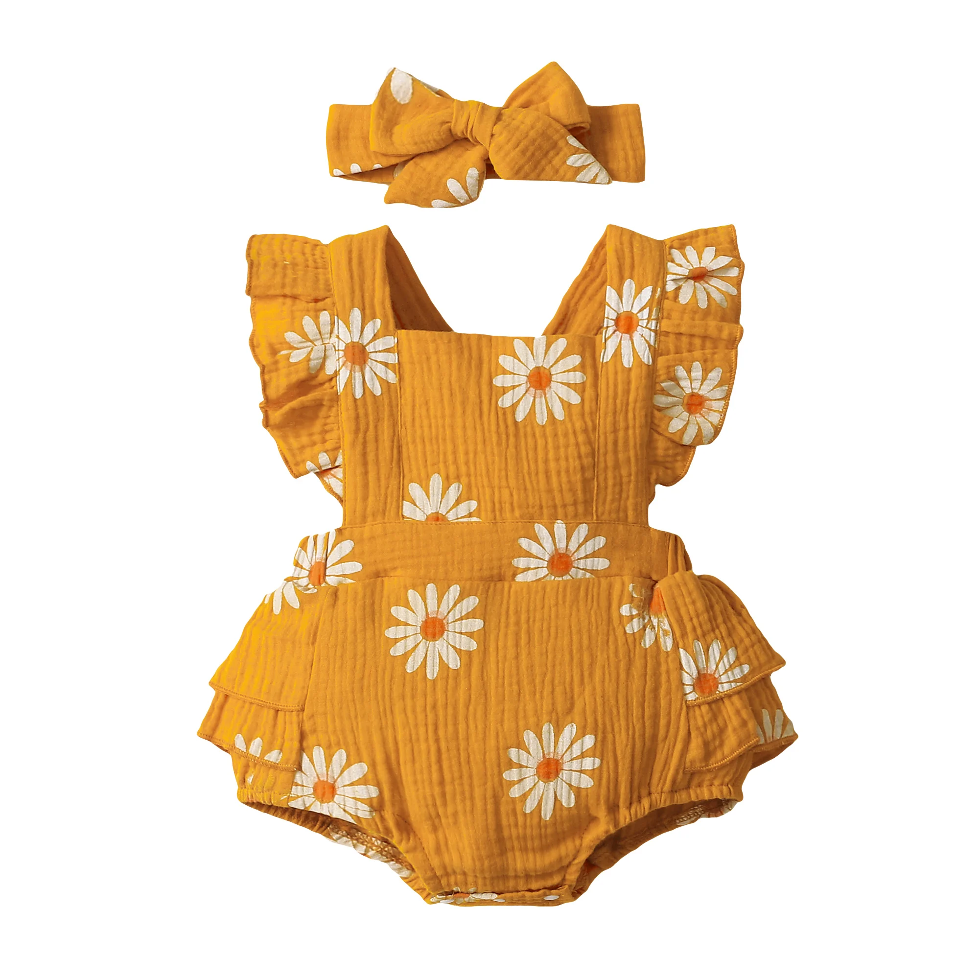 Summer Newborn Infant 0-18Month Baby Girls Romper Sunflower Print Sleeveless Cute Kids Onepiece Jumpsuit