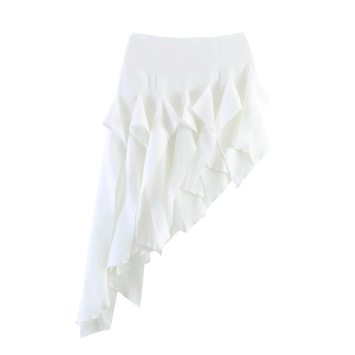 2026 Summer Women's Vintage Chic Asymmetrical Ruffles White Midi Skirts Lady Elegant Design Layered Irregular Hem Street Dresses