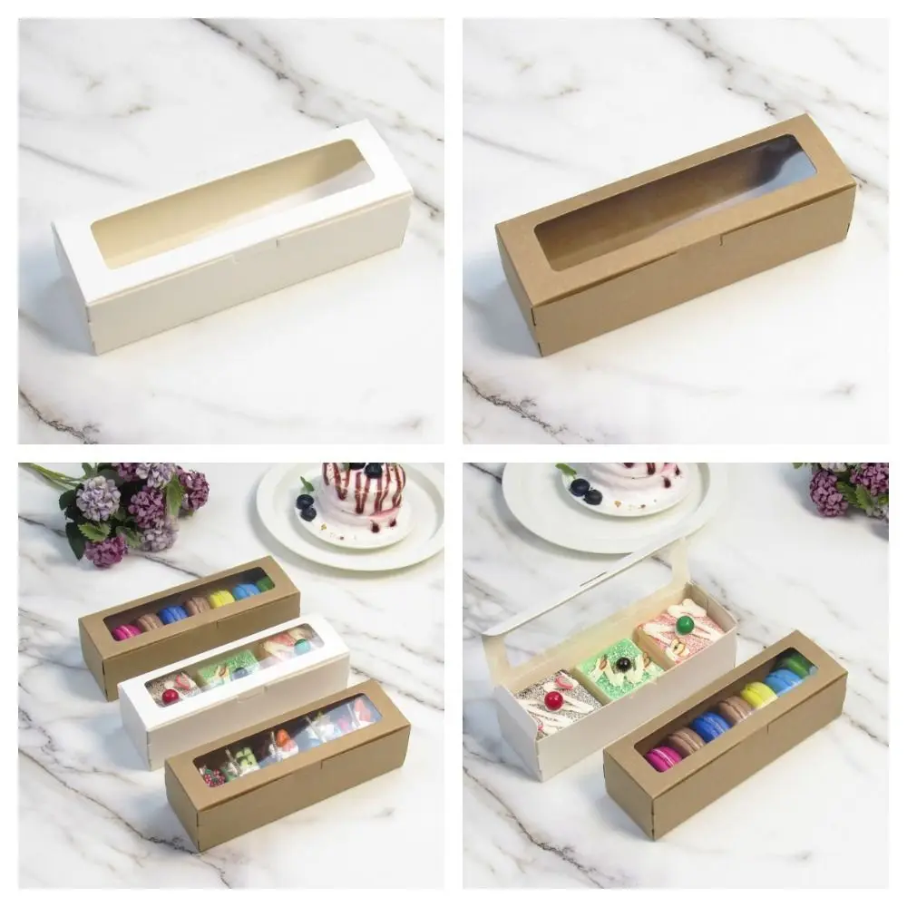 20Pcs with Clear Window Macaron Boxes 2 Colors Dessert Cookies Treat Cupcake Boxes with Window Kraft Paper Delivery Box