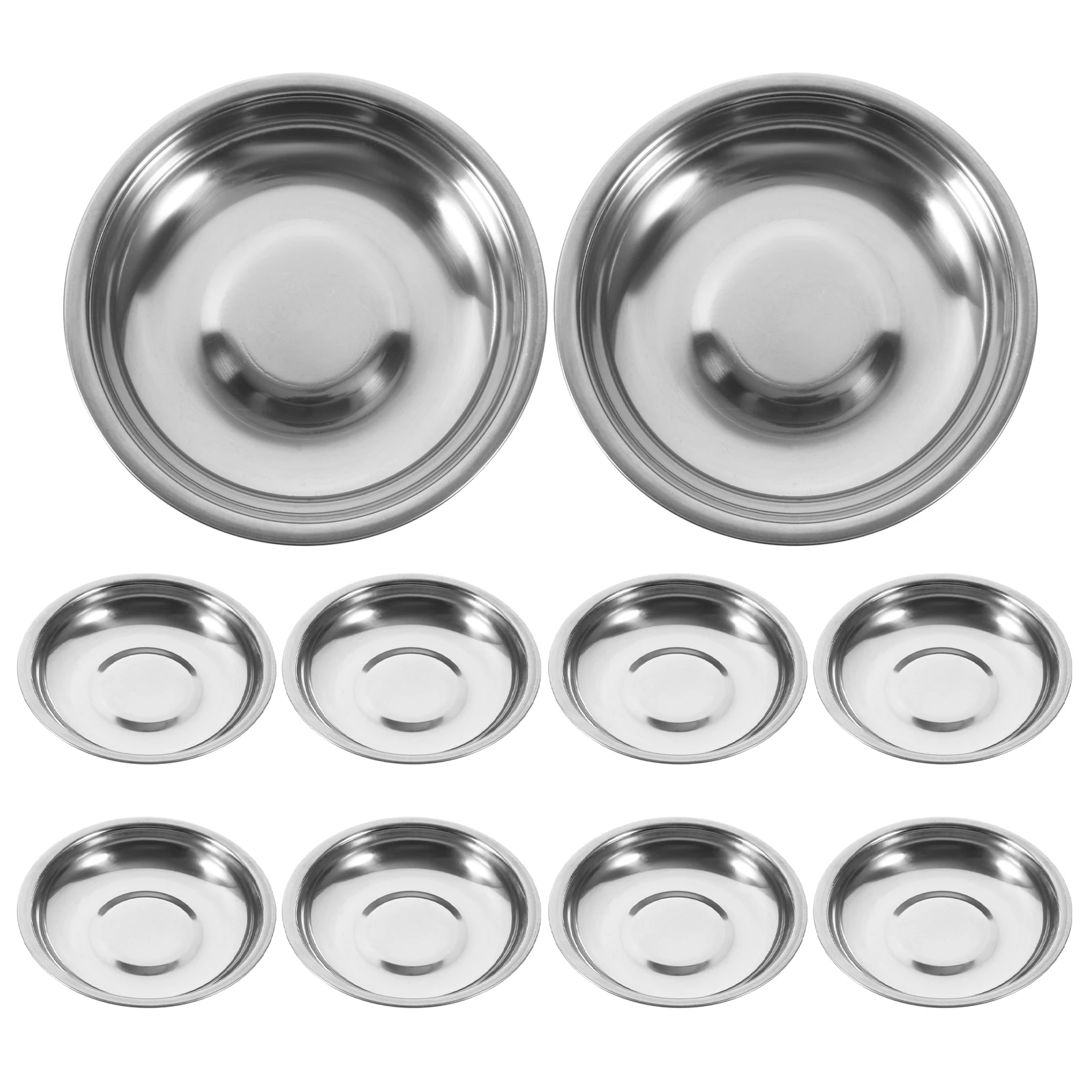 

10Pcs Stainless Steel Small Sauce Dishes Seasoning Serving Tray Spice Plates Set Munchies Tableware (8cm/10cm)