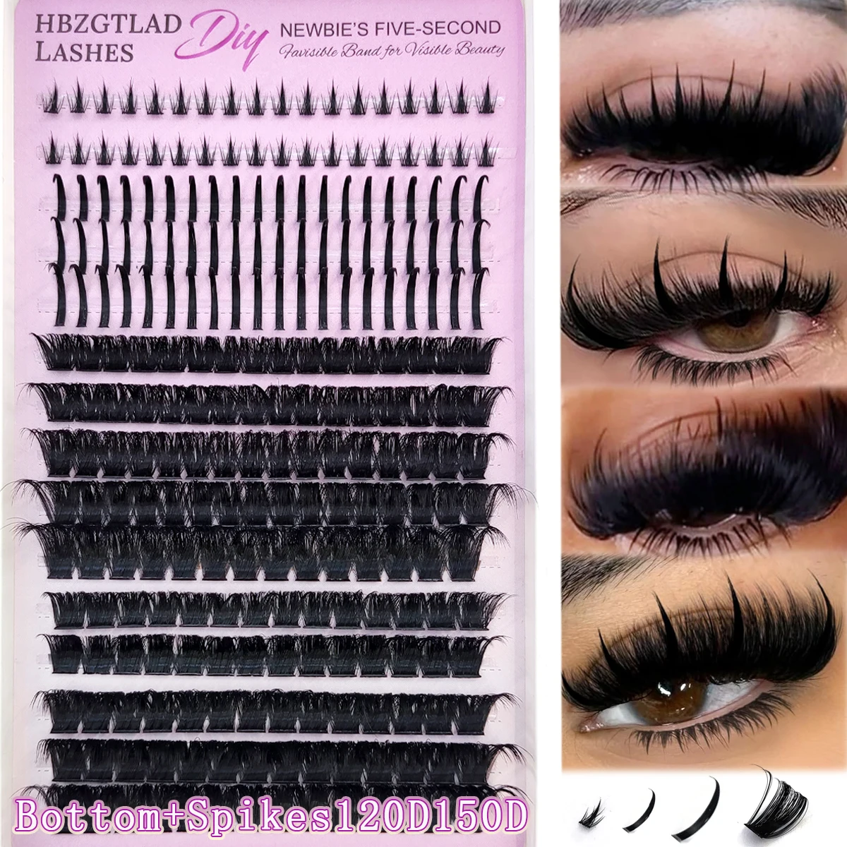300D-60D Bottom&Spiky Lashes Clusters Volume Individual Lashes Cluster Extensions Spikes Lashes Clusters DIY Fairy/Manga Eyelash