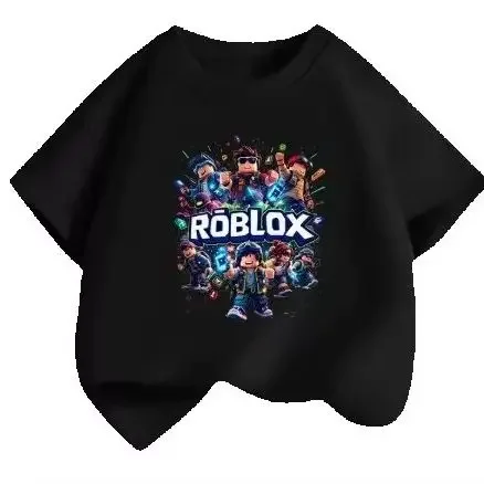 Roblox Game Print Kids Cotton T-Shirt for Boys and Girls, Short Sleeve, Children's Graphic Tee, Casual Playwear