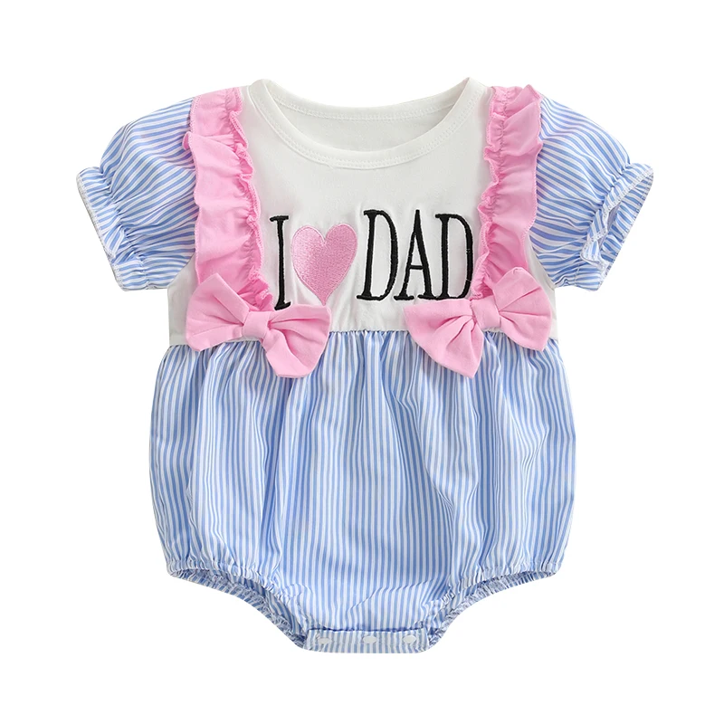 

Baby Girls Rompers Letter Embroidery Stripe Round Neck Short Sleeve Infant Bodysuits Jumpsuits