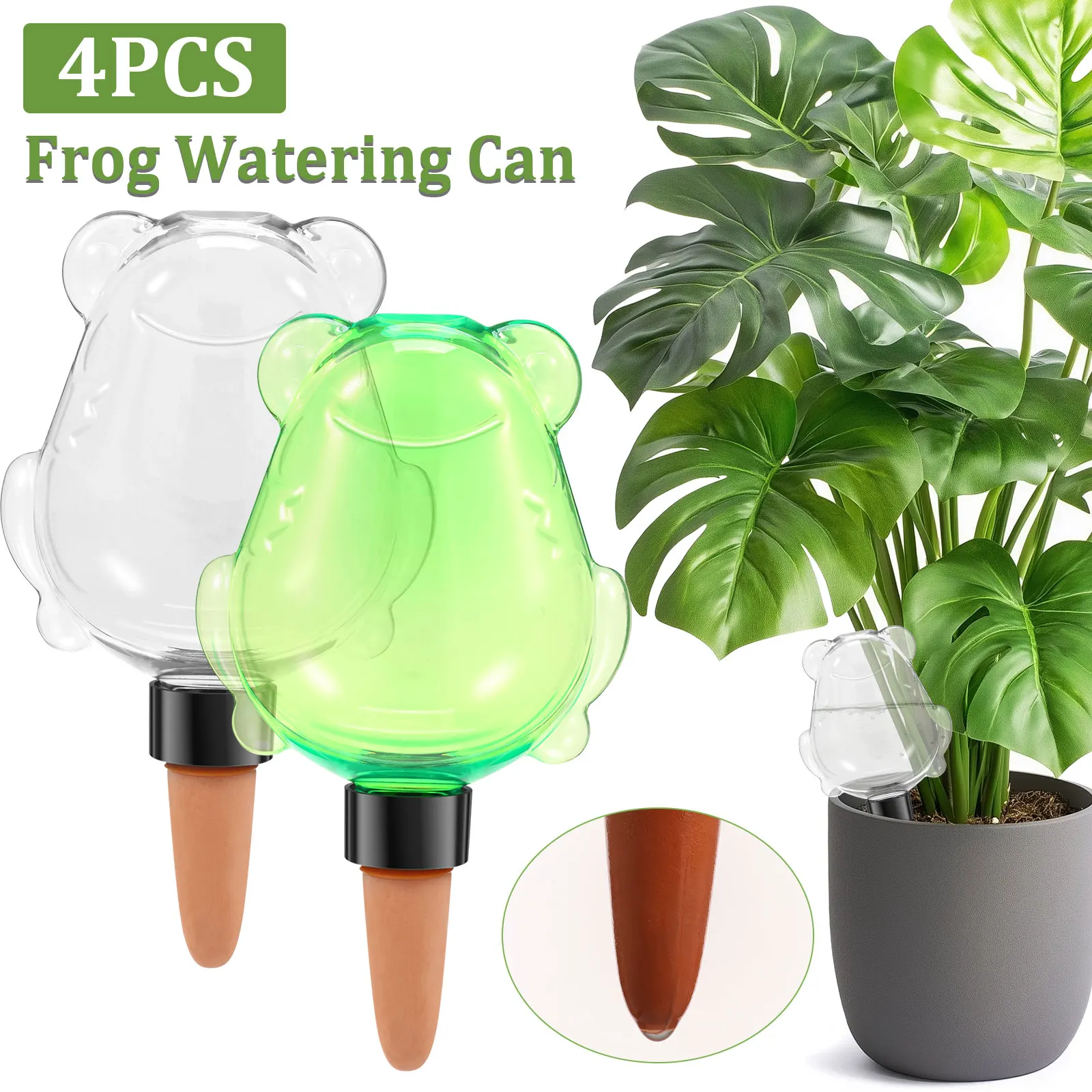 4Pcs Automatic Plant Watering Bulbs 375ml Clear Frog Style Self Watering Globe Insert Drip Irrigation System Garden Accessories