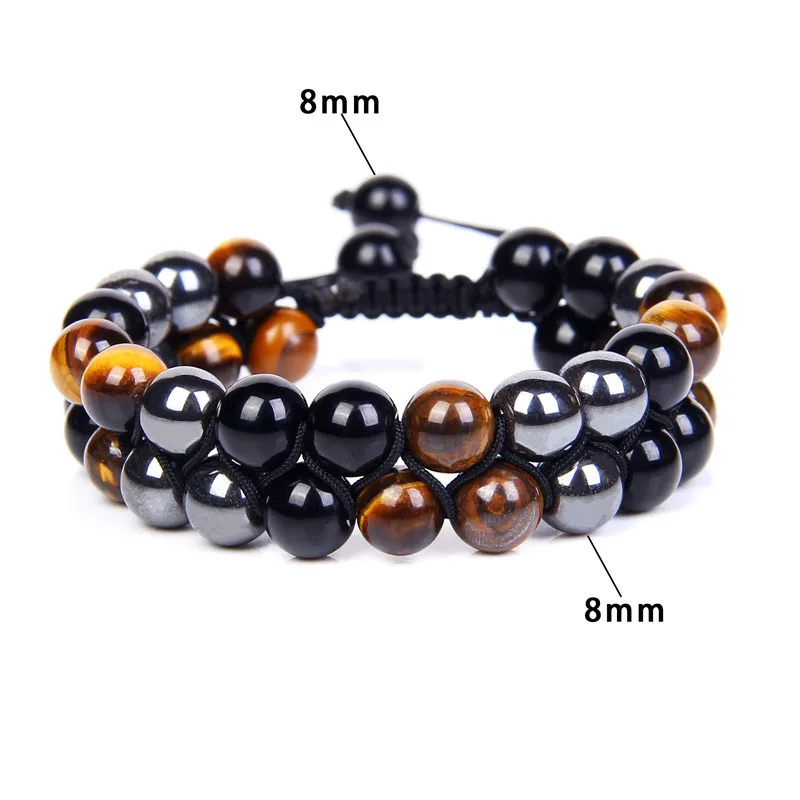 

Natural Crystal Black Obsidian Tigereye Terahertz Quartz Stone Healing Bracelets Men Women Jewelry Gifts