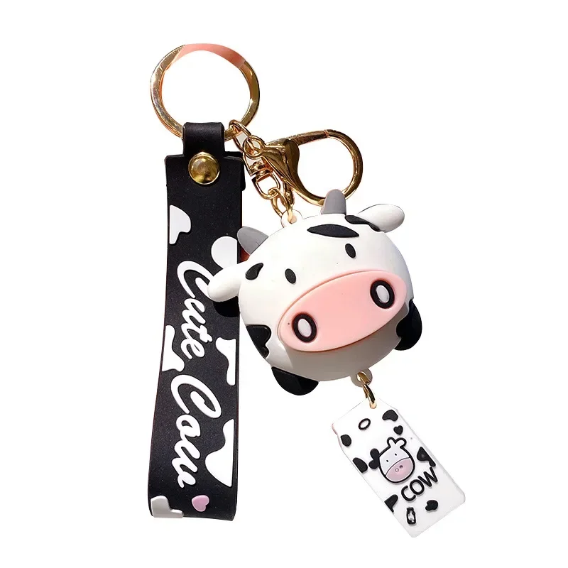 Cartoon Cute Cow Pendant Keychain Korean Style Creative Animal Keyring Backpack Car Keychain Jewelry Accessories Gifts