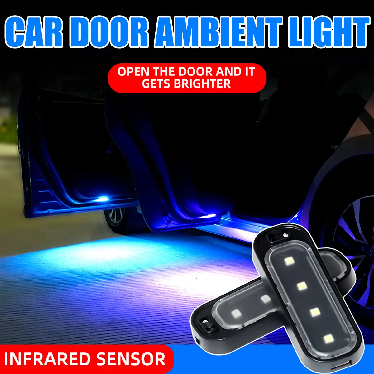 

1/2/4 Pcs LED Car Door Light Interior Wireless USB Charging Atmosphere Light Open Door Safe Welcome Anti-collision Signal Lamps