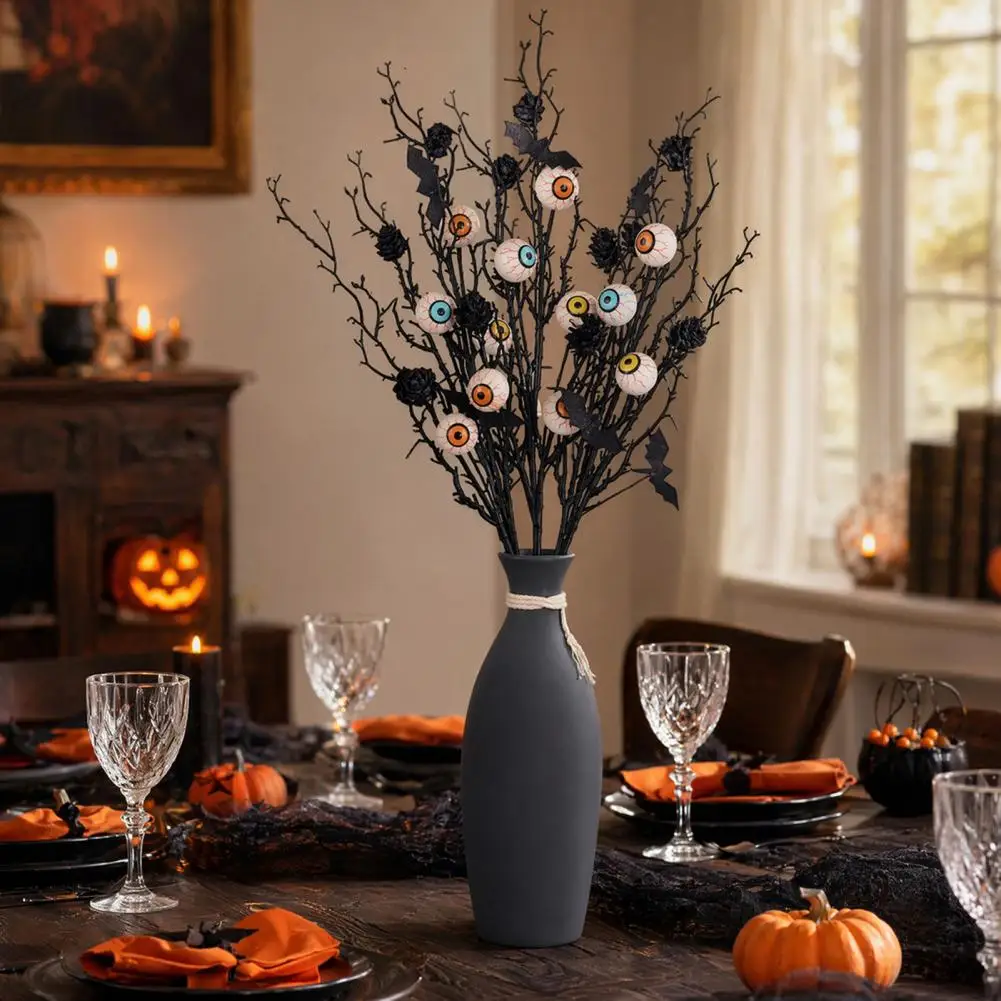 Bat Eyeball Branch Halloween Artificial Branch Halloween Black Artificial Branches with Eyeball Picks Bat Pine Cone Vase Fillers