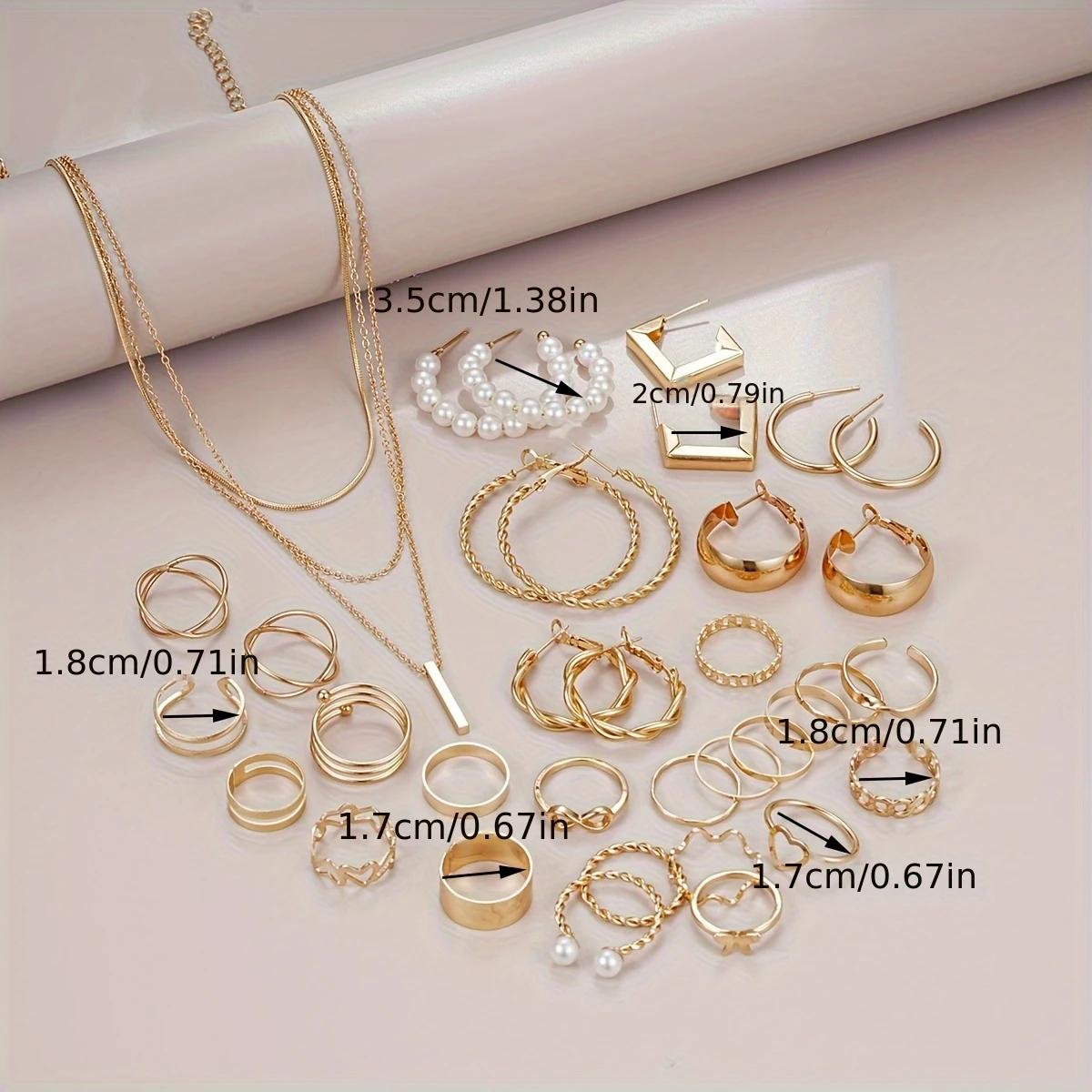 35-piece Jewelry Set Lovely Atmosphere Lady Punk Pearl Metal Ring Earring Necklace Set