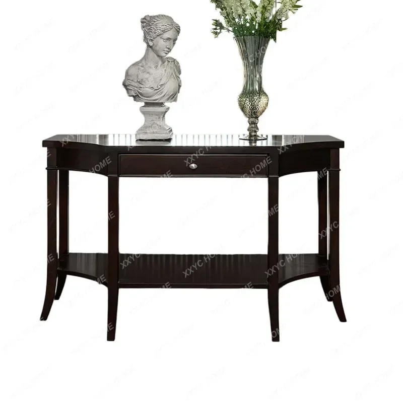 Retro Entrance Table Medieval Solid Wood Semicircular Storage Table/sofa Side Table