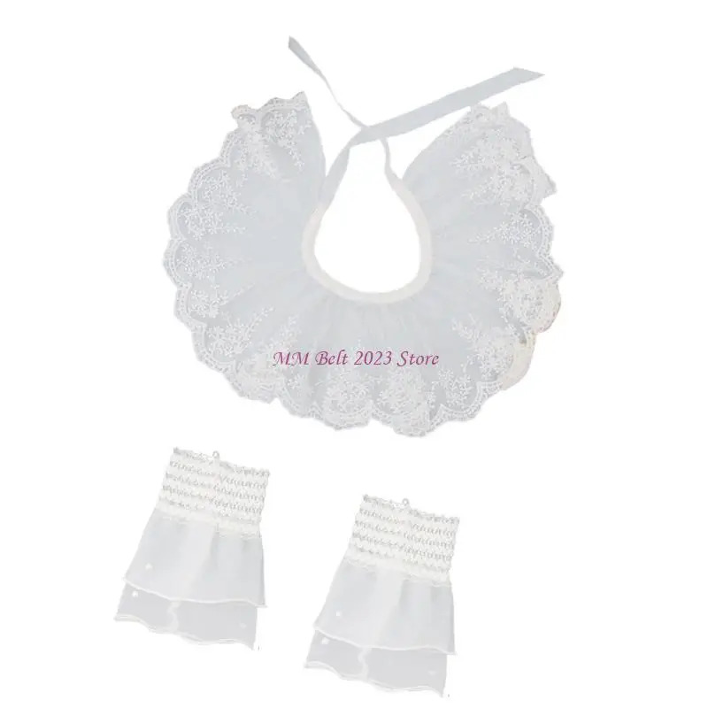 

49ME Victorian Layered Lace Detachable Collar Spread Lapel For Tops And Dresses