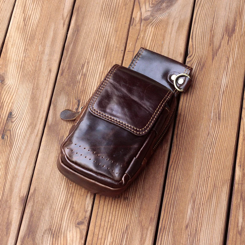 

Handmade Genuine Leather Fanny Pa Retro Casual Outdoor Motorcycle Sle Soft Zipper Closure Vertical Square ape Medium Size