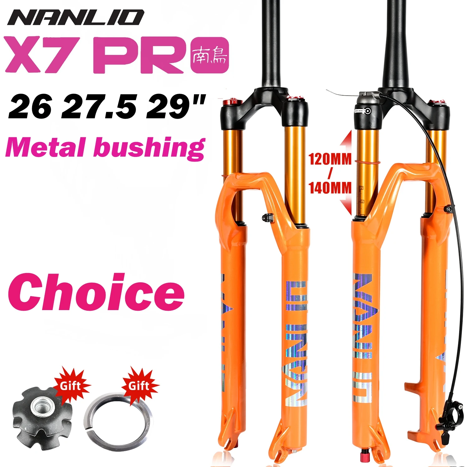 NanLio X7PRO OG forcella ammortizzata per bicicletta 26 27.5 29 pollici 120/140MM regolazione del rimbalzo smorzata blocco remoto forche pneumatiche