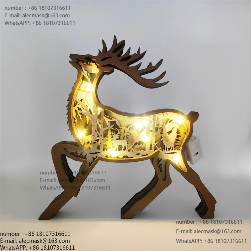 

New Wooden Animal Carving Reindeer Craft Ornament Decoration