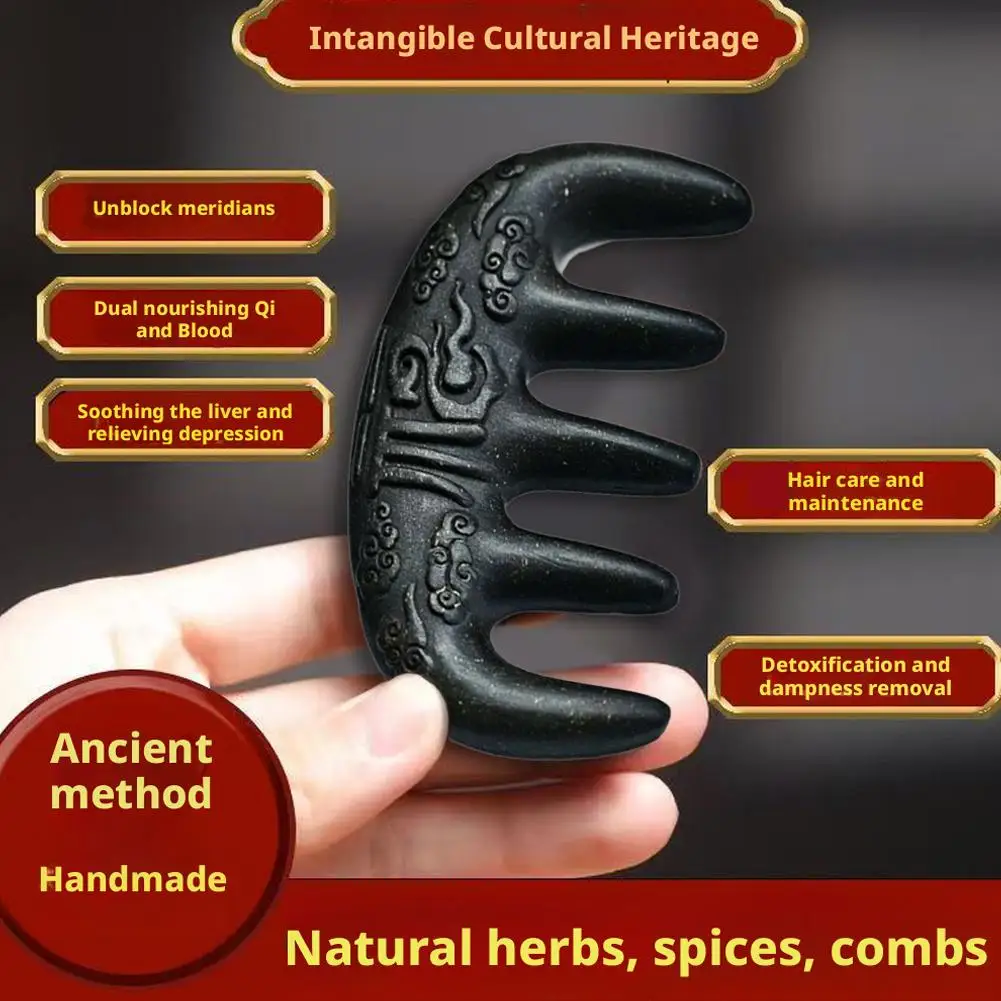 NEUER reiner natürlicher pflanzlicher Haarkamm, Massagegerät für Haarwachstum und Kopfhaut, Gesundheit, traditioneller chinesischer Meridian-Kopfmassagekamm – Detail 3