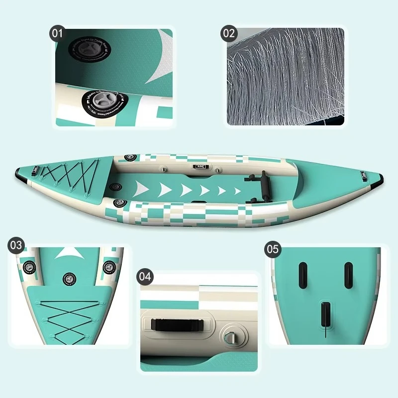 الجملة بولي كلوريد الفينيل القماش المشمع قطرة غرزة كاياك نفخ مياه المحيط زورق جامد وقوارب الكاياك في الهواء الطلق الانجراف قارب التجديف #4