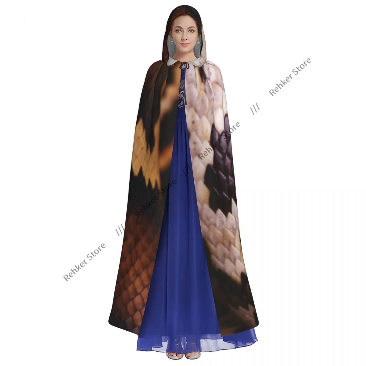 Adult Halloween Python Snake Skin Scales Pattern Cloak Cape Hooded Medieval Costume Full Length Dress Coat