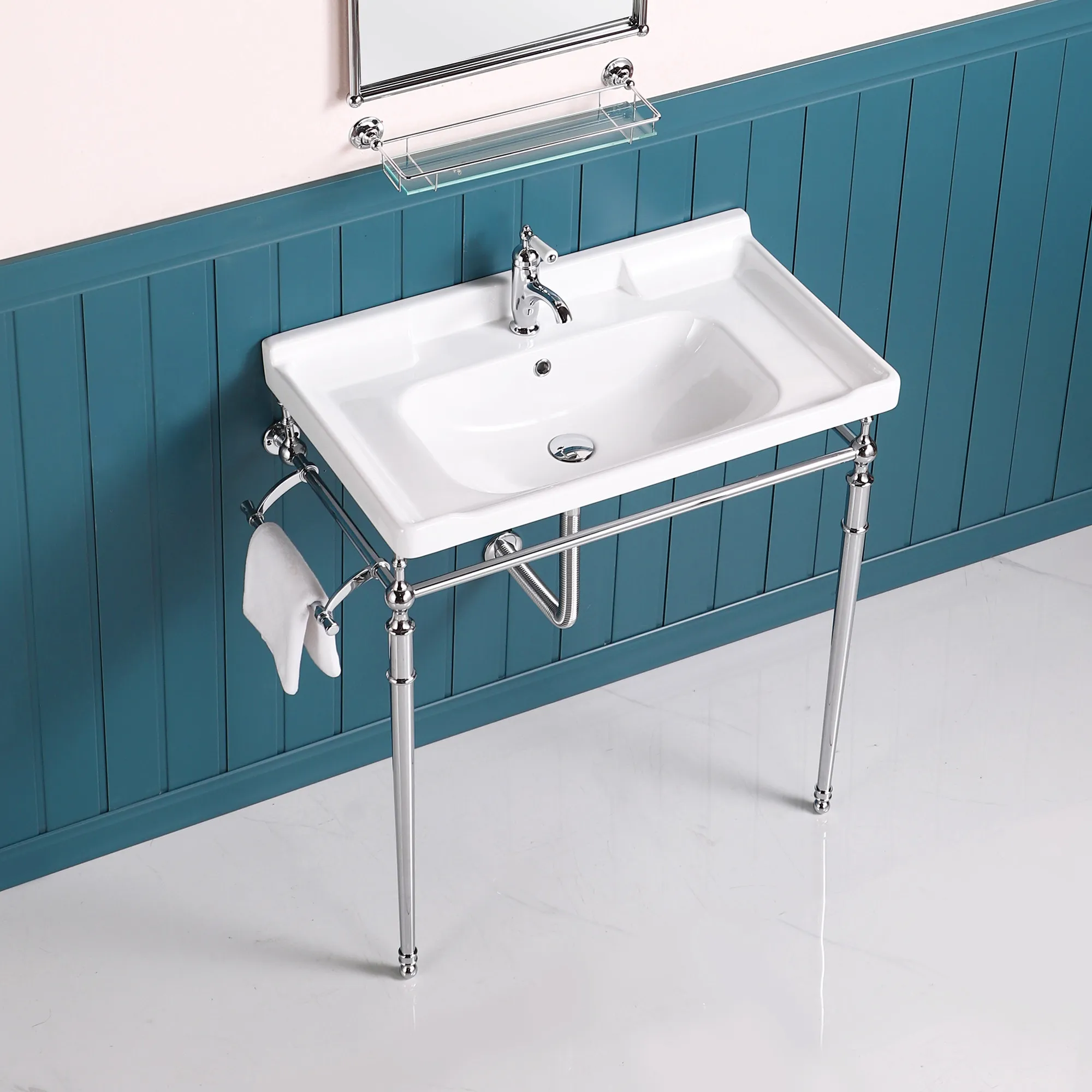 Copper bracket oversized wash basin, retro Nordic simple floor gold bracket wash basin integrated