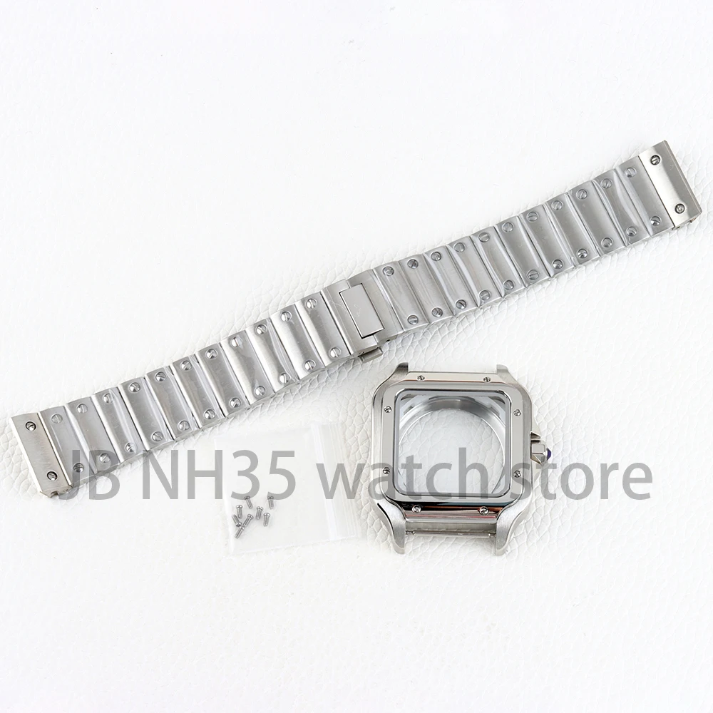 

Silver/Gold 38mm Watch Case 21mm Width Strap Solid 316L Stainless Steel Watchband for Santos 27mm Dial NH35 NH36 NH38 Movement