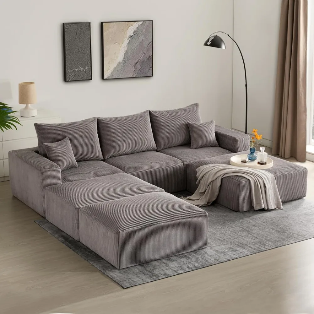 

Modern Sleeper Sofa,No Assembly Required, Modular Corduroy Convertible Full Sponge Compression Sofas , Couches for Living Room