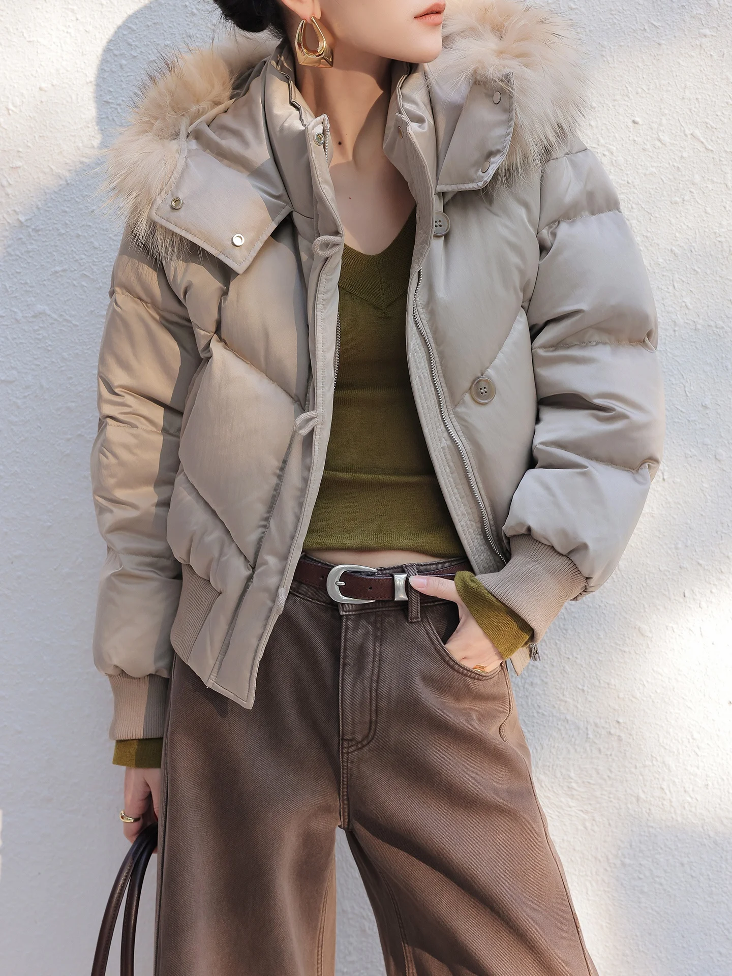 

JWUNIQUE ort Puffer Jaet Women's Winter Coat Hooded Fur Collar Du down Warm Thi Outerwear Simple Sle Zipper Closure