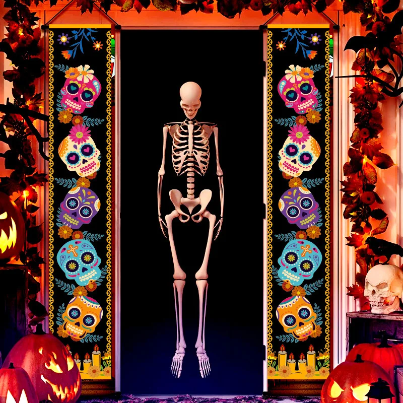 Mexican Day Of The Dead Halloween Party Decoration Couplet Scary Skeleton Ghost Festival Hanging Flag Supplies New