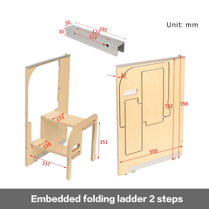 Ultradunne opvouwbare opstapje voor keukenkastopbergruimte, lichtgewicht, antislip huishoudladder, universeel links-rechts ontwerp