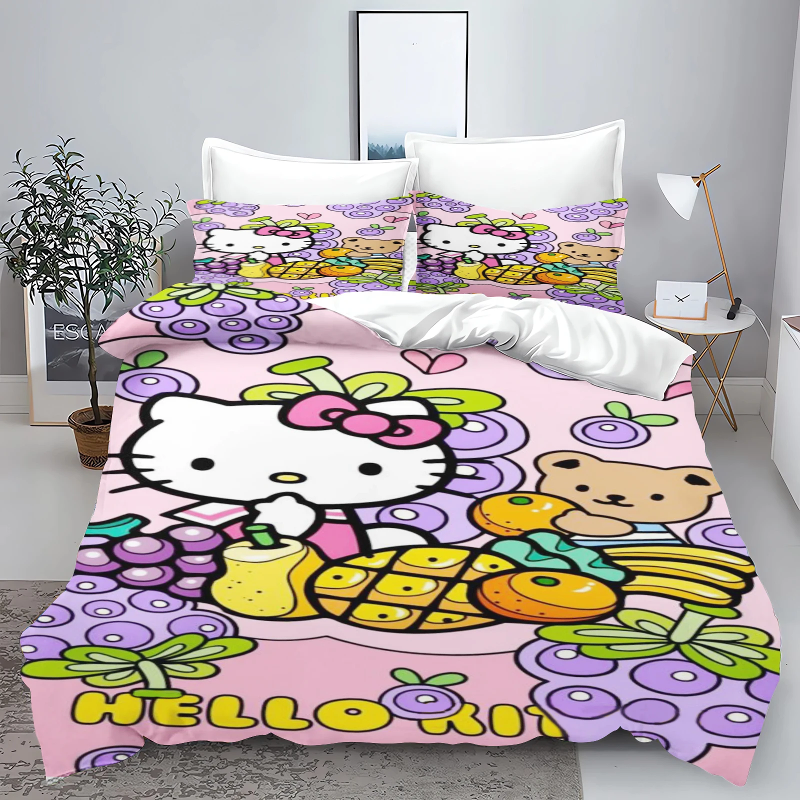 Hello Kitty 3D Children'S Printed 100% Polyester Bedding Set Duvet Cover Set Twin Size Bedding Sets Anime Home Cute Cartoon