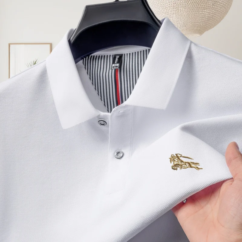 

100% cotton summer men's Polo T-shirt trendy high-end business golf casual short sleeve cozy breathable top exquisite embroidery