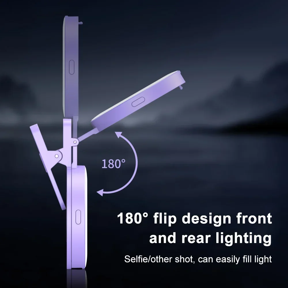 ضوء حلقة سيلفي محمول بمشبك للهواتف - 3 أوضاع إضاءة، 3 مستويات سطوع، 180 °   قابل للدوران مع مرآة سيلفي