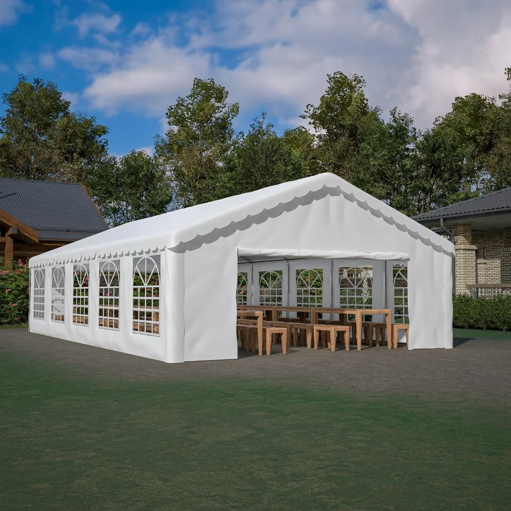 

Outdoor Heavy-Duty Party Tent, Upgraded Galvanized Gazebo Wedding Canopy Big Tents with 3 Storage Bags, 20’ X 32’