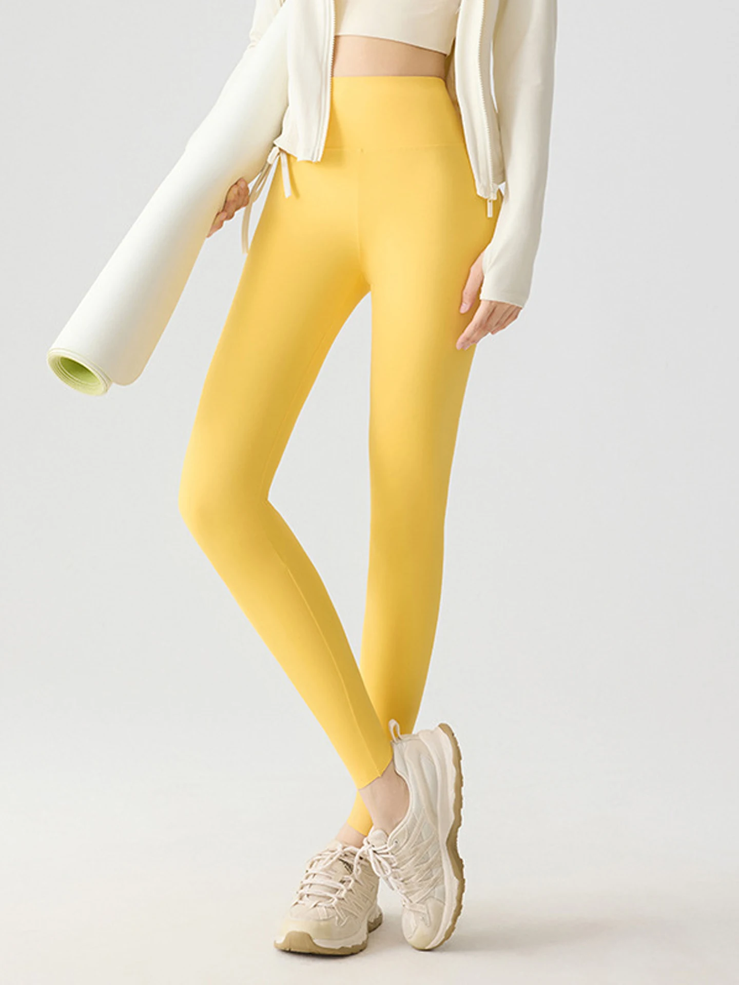 

Желтые женские летние тонкие спортивные леггинсы с высокой талией, облегающие, для йоги, из ледяного шелка, нейлона и спандекса