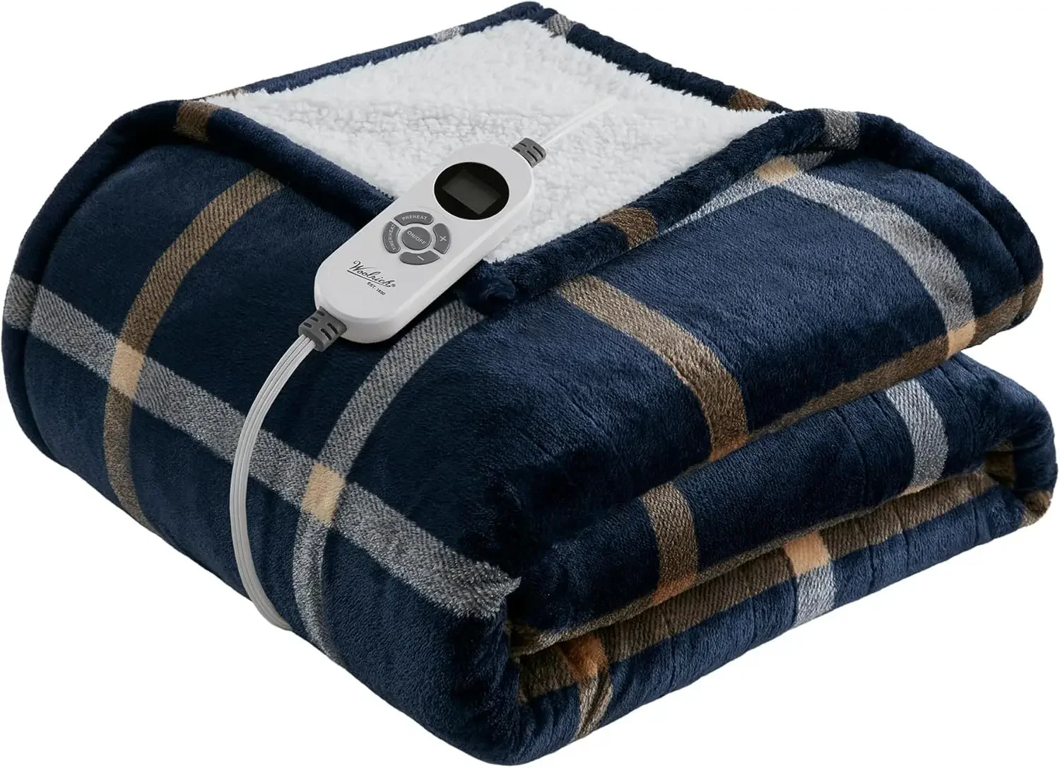 Woolrich Heated Throw Blanket with Ultra Soft Plush and Sherpa Reverse, 12 Heat Settings, Auto Shut-Off, Farmhouse & English Cou