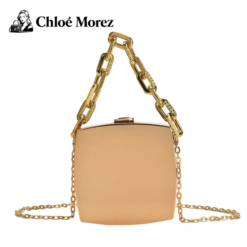 

Маленькая металлическая сумка, модная, толстая цепочка, ручная, персонализированная сумка, цепочка для девочек, сумка-коробка на одно плечо, модная