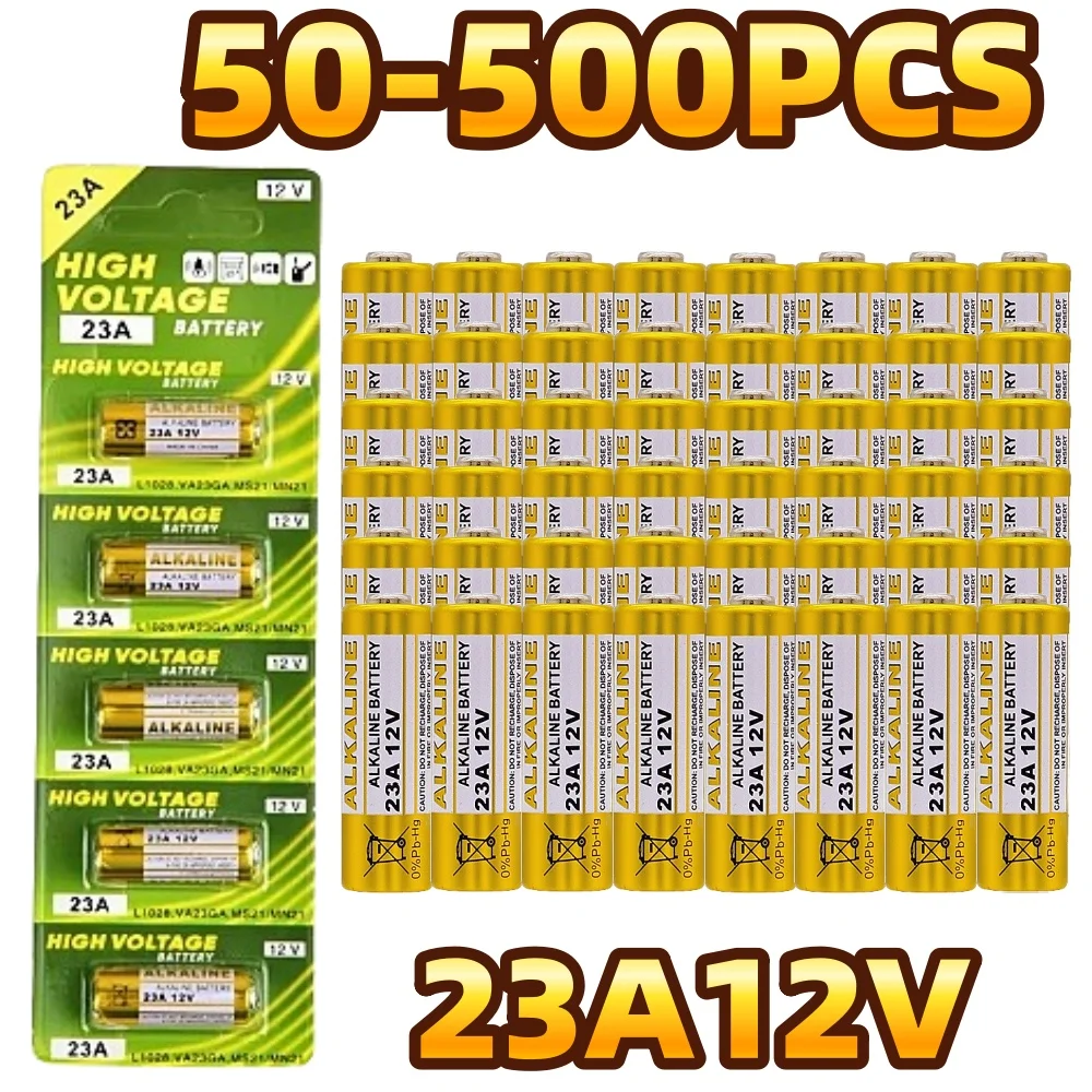 50/500PCS 23A 12V Alkaline Battery A23 23GA A23S E23A EL12 MN21 MS21 V23GA GP23A LRV08 for Remote Control Doorbell Toy Dry Cell