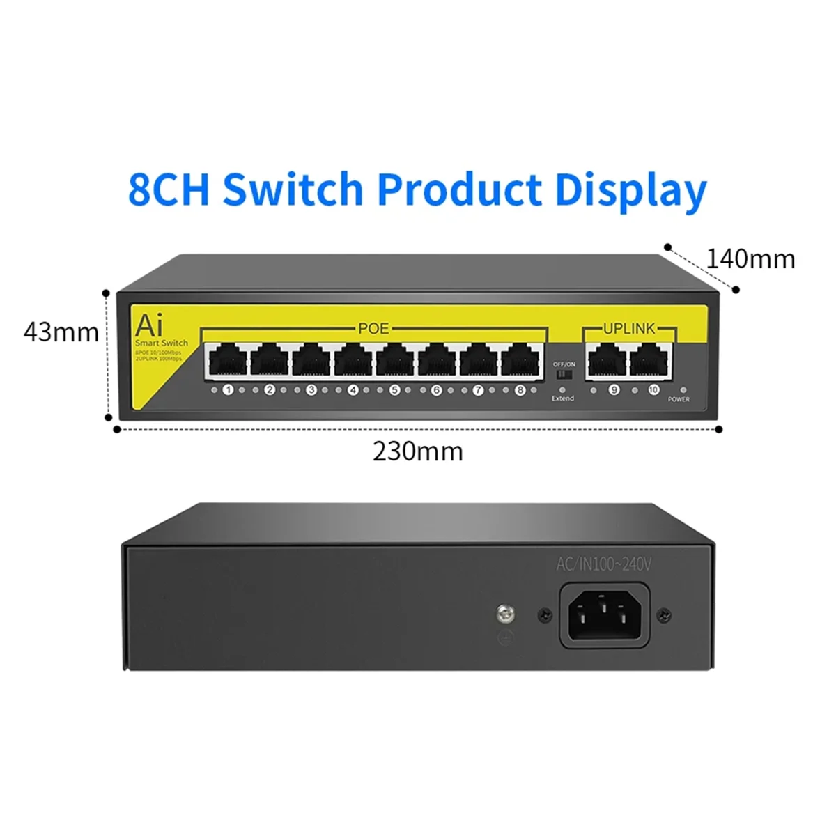 SMIEA 48 فولت 8 منافذ POE Switch Ethernet 10/100Mbps IEEE 802.3 Af/At لكاميرا IP/نظام كاميرا CCTV الأمن/نقطة وصول لاسلكية الاتحاد الأوروبي التوصيل