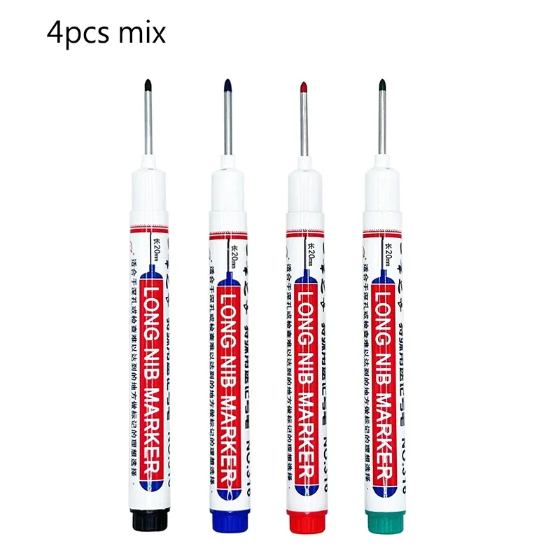 4/12 Stuks Waterdichte Lange Kop Markers Diep Gat Marker Pen Voor Metalen Timmerman Rood/Zwart/Blauw/groene Inkt Houtbewerking Gereedschap Marker