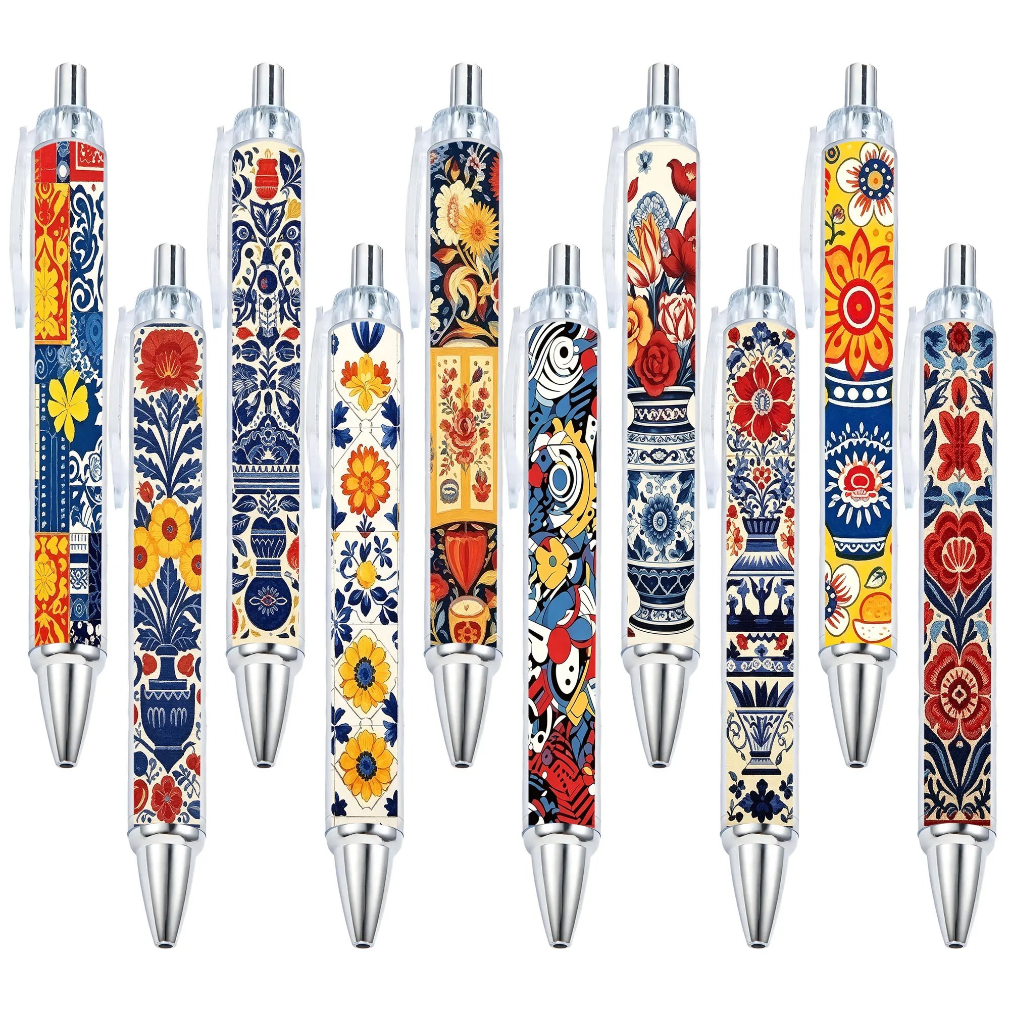 10pcs European retro pattern theme press neutral pen, school start season student writing pen, gift pen, random pattern