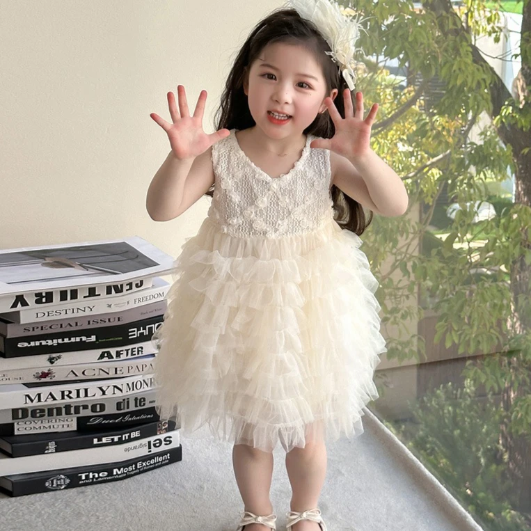 Girls Dress 2026 Spring and Summer New Childrens Clothing Korean Style Girl Baby Foreign Style Net Yarn Puffy Princess Dress