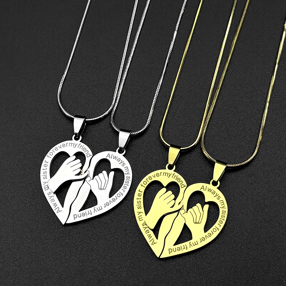 Herzförmige BFF-Freundschaftskette für Liebhaber, Schwestern, Edelstahl, goldfarben, Liebeskette für Frauen, Seelenverwandte, Schmuckgeschenke, zwei Sets – Detail 5