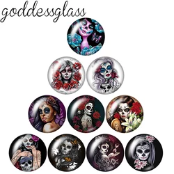 Day of the Dead Supar Skull Girl Rose 10pcs mixed 12mm/18mm/20mm/25mm Round photo glass cabochon demo flat back Making findings