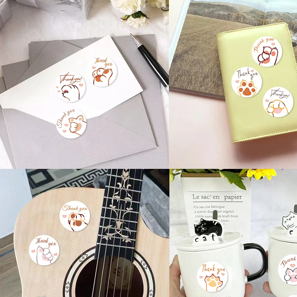500PCS 귀여운 만화 발 인쇄 스티커 개 고양이 곰 발 레이블 스티커 감사합니다 스티커 편지지 교사 학생을위한