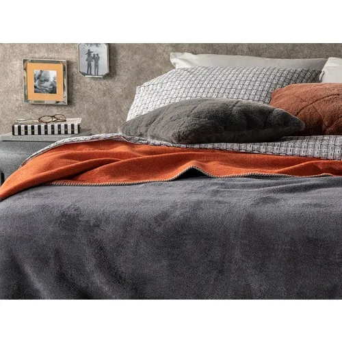 English Home Plain Cotton Single Battanıye 150 X200 cm Anthracite-Orange